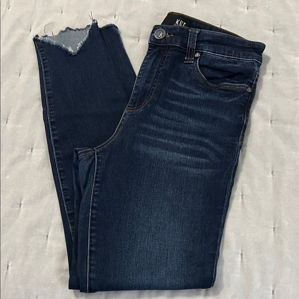 Kut from the Kloth Women's Distressed Dark Blue Cropped Jeans